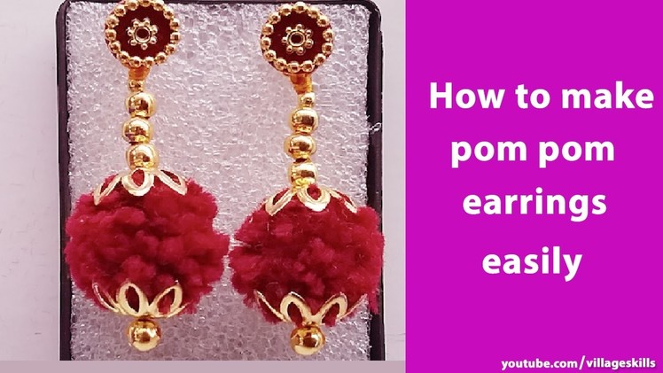 How to make pom poms earrings I DIY pom pom earrings making I party wear earrings,ladies accessories
