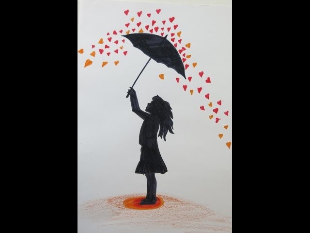 Valentine's Day DIY: Drawing a Girl with an Umbrella in a Rain of Hearts