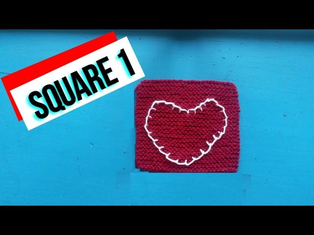 Art of Knitting Shaker Style Throw Block 1- Garter stitch with blanket stitch heart