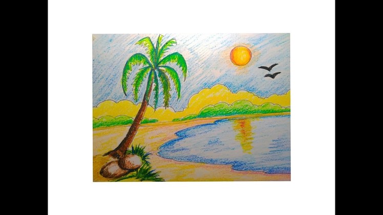 How to draw a beautiful beach scenery for kids