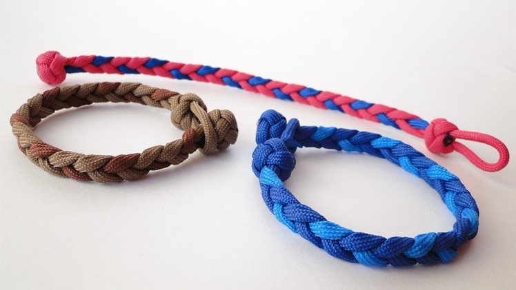 How to make a Basic 3 Strand Flat Braid. Diamond Knot and Loop Paracord Bracelet