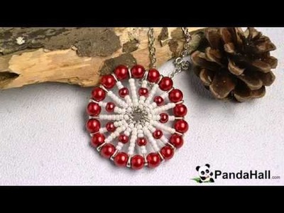 How to Make a Red Pearl Bead and White Seed Bead Circular Pendant Necklace