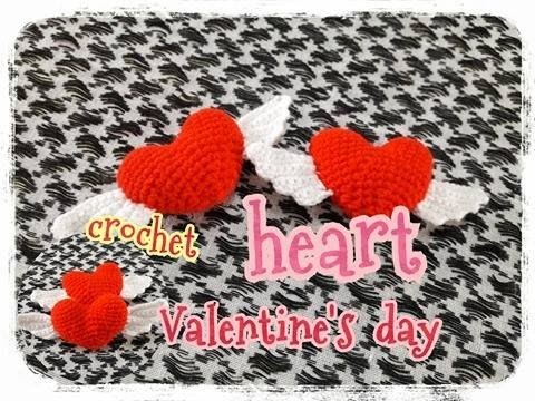 Valentine's day.crochet heart.heart : ถักหัวใจมีปีก