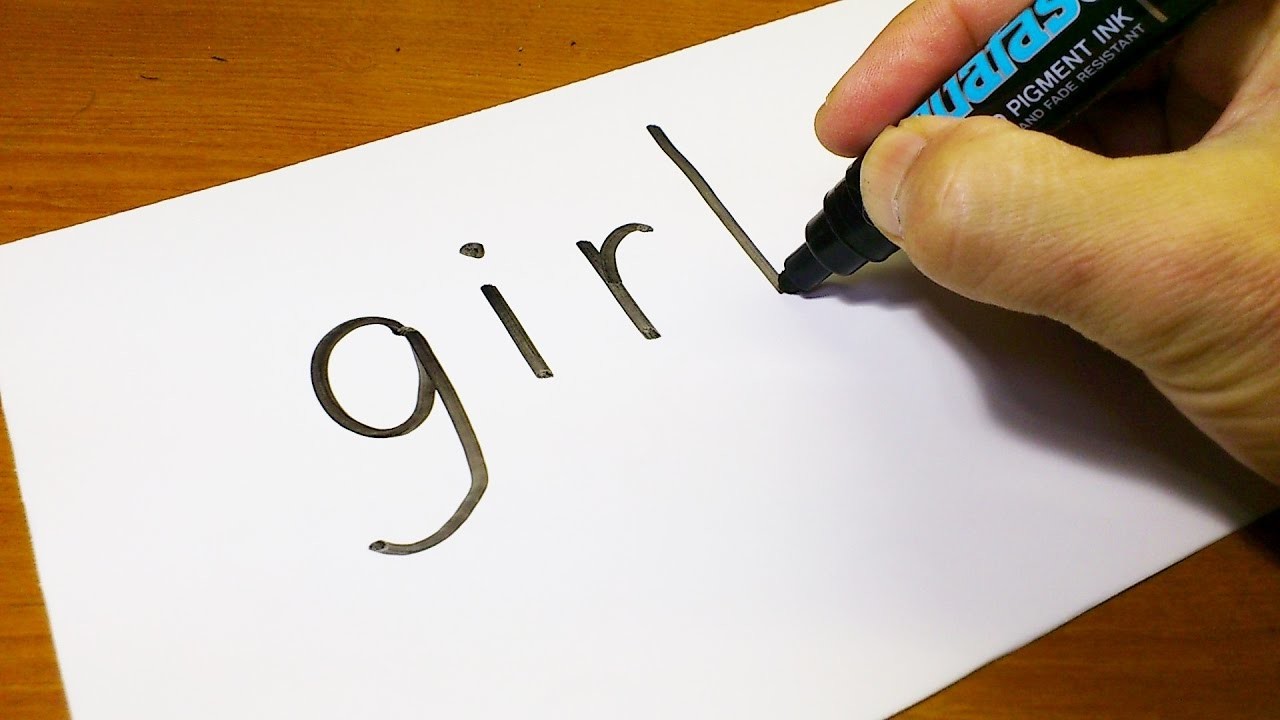 Very Easy ! How to turn words GIRL into a Cartoon - art on paper for kids