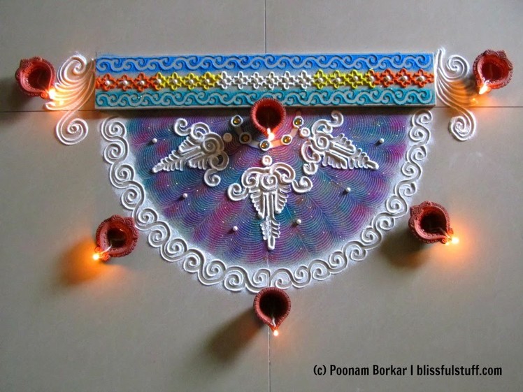 Beautiful and unique semi-circle rangoli for diwali | Innovative rangoli designs by Poonam Borkar