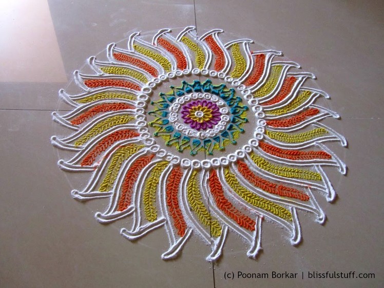 Beautiful flower shaped rangoli design | Creative rangoli designs by Poonam Borkar