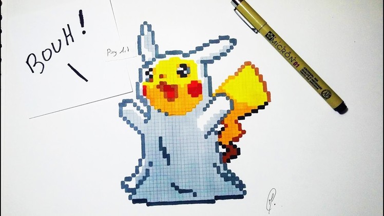 Cute Ghost Pikachu Drawing - Pixel Art Pokemon
