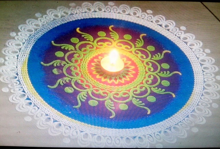 Diwali special  3 minutes rangoli design making using stencil - Creative rangoli making very fast