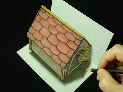 Drawing Simple Dog House, Trick Art 3D