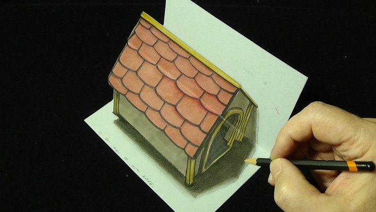 Drawing Simple Dog House, Trick Art 3D