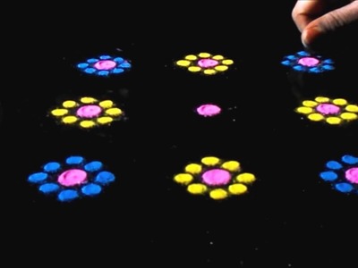 Easy flower designs using Diwali rangoli colours , dots , cotton buds , fingers | for beginners