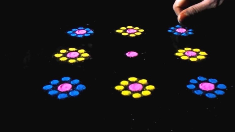 Easy flower designs using Diwali rangoli colours , dots , cotton buds , fingers | for beginners