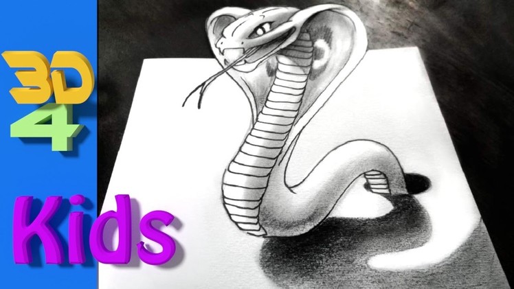 How to Draw a 3D Cobra Snake step by step. #25