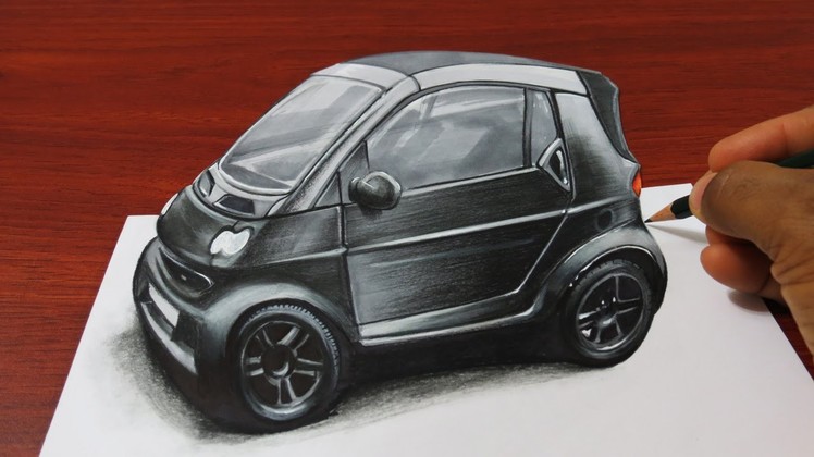 How to Draw a 3D Smart Car - Anamorphic Drawing