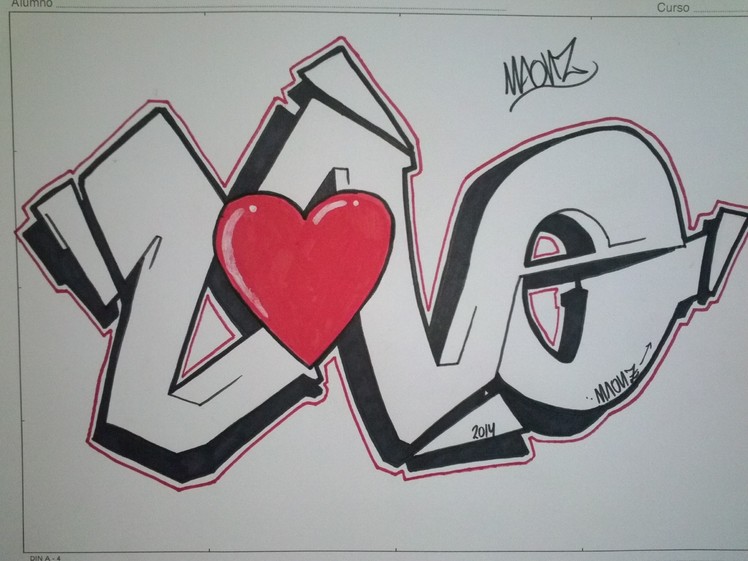 How to draw graffiti love on paper