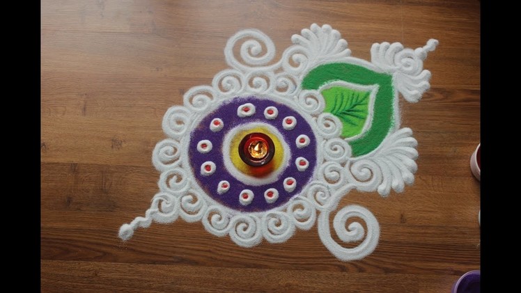 Simple, Easy and Quick Rangoli design with colours for Diwali