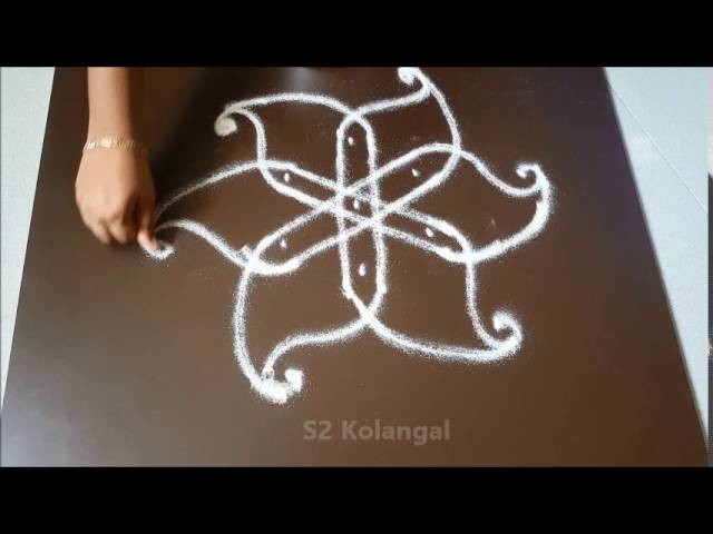 Simple rangoli designs.  kolam designs. chukkala muggulu with 3 dots for beginners