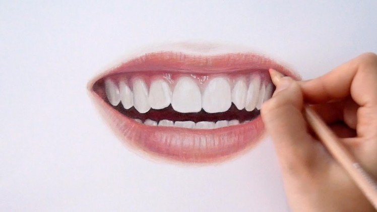 Timelapse | Drawing Coloring realistic lips and teeth with colored pencils | Emmy Kalia