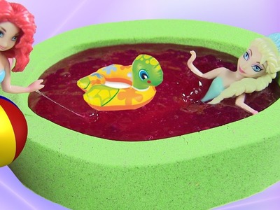 DIY Disney Elsa Merida Belle In A Green Kinetic Sand & Pink Slime-Baff Pond by Rainbow Collector