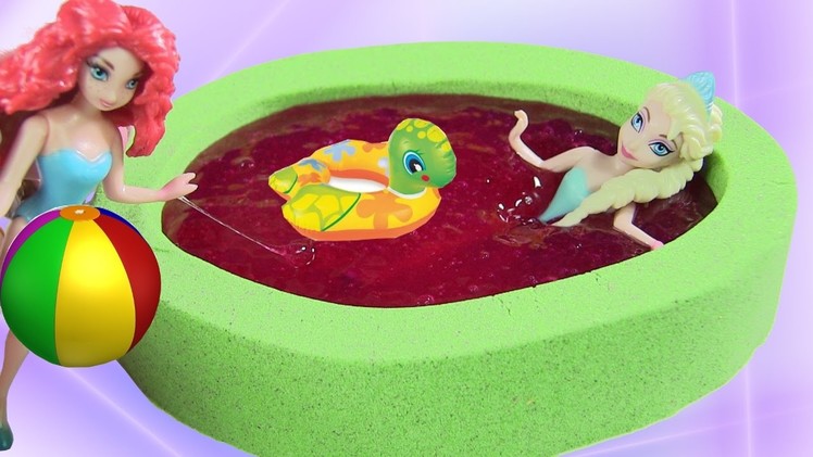 DIY Disney Elsa Merida Belle In A Green Kinetic Sand & Pink Slime-Baff Pond by Rainbow Collector
