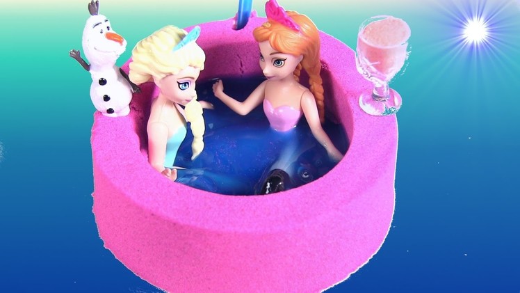 DIY Disney Frozen Anna, Elsa, & Olaf In A Kinetic Sand & SLIME Hot-Tub by Rainbow Collector