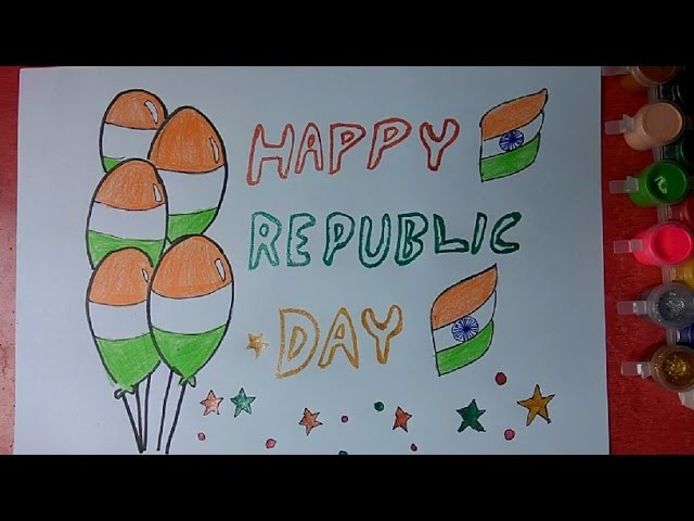 How to draw Republic Day Celebrations colorful poster step by step very easily for kids