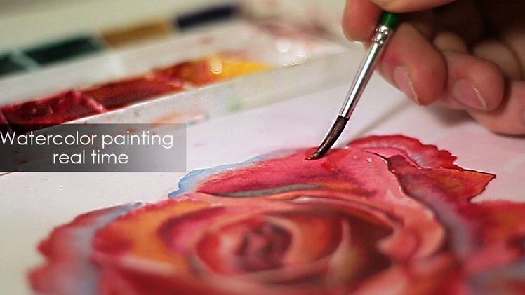 How to paint a rose with watercolors -  Real Time tutorial for beginers Beautiful flower - Full HD