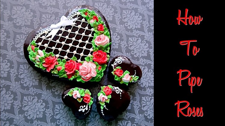 How to pipe icing roses. Beautiful heart cookie.