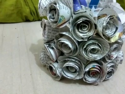Making of pen holder with plastic water bottle and paper