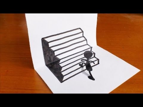 Very Easy!! How To Drawing 3D Stairs Step by Step for Kids - Trick Art on Paper