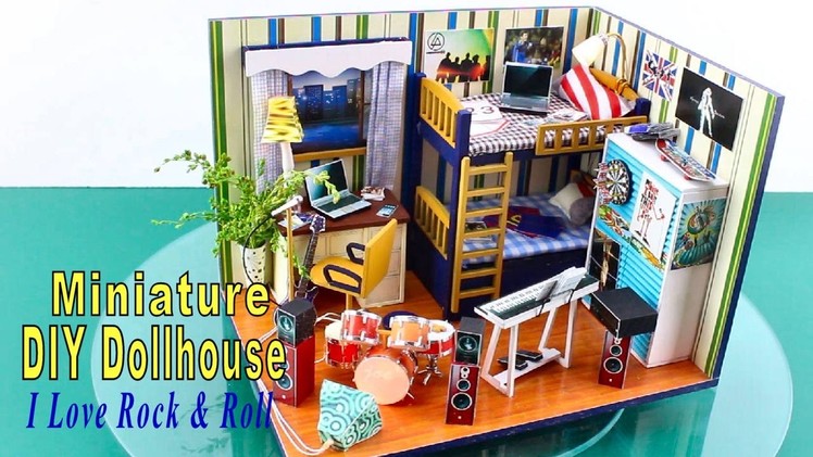DIY Miniature Dollhouse Kit With Working Lights "I Love Rock & Roll"