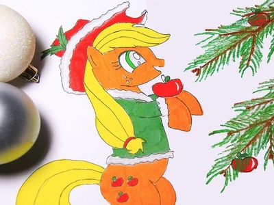 DIY My Little Pony Coloring Book Arts for Kids How to color Applejack Christmas Edition How To Draw