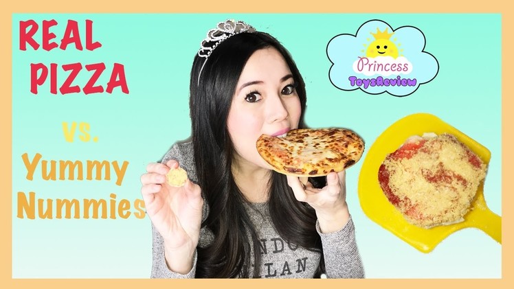 Real Food vs Yummy Nummies! Mini Kitchen Magic Pizza Party Maker DIY Kit for kids ToysReview