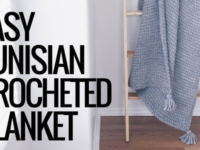 Easy Tunisian Crocheted Blanket with Tassels