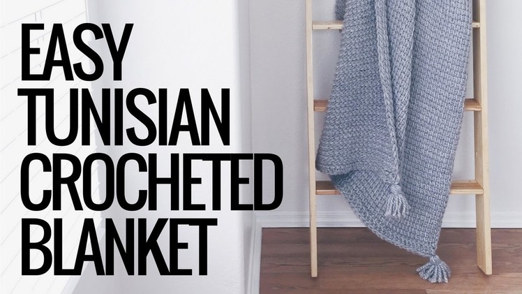 Easy Tunisian Crocheted Blanket with Tassels