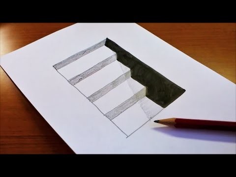 Very Easy!! How To Draw 3D Hole & Stairs for Kids - Anamorphic Illusion - 3D Trick Art on paper
