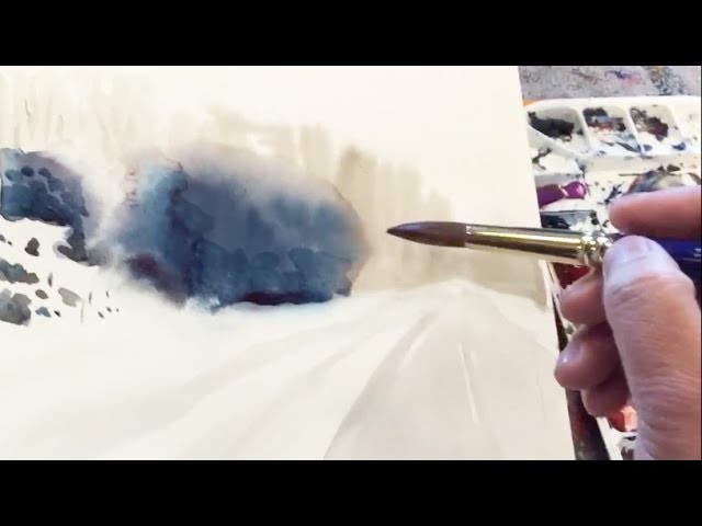 Watercolor painting demonstration: wet-in-wet to create distance