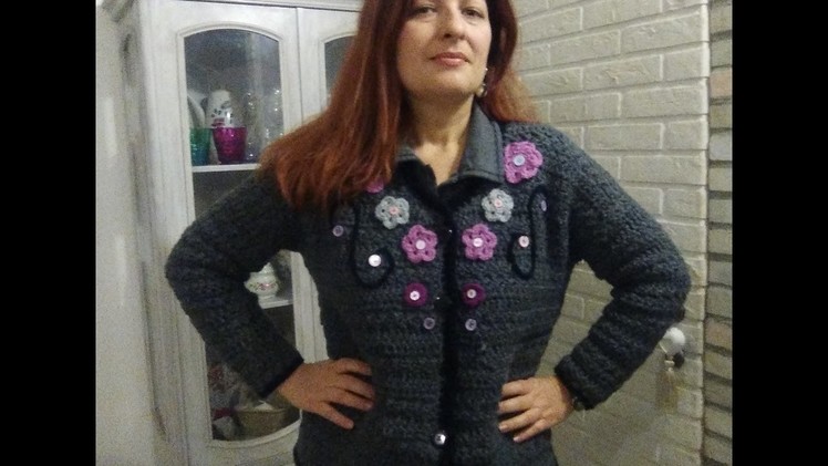 CROCHET JACKET with flowers ALL SIZES PART I of 2 new easy for beginners