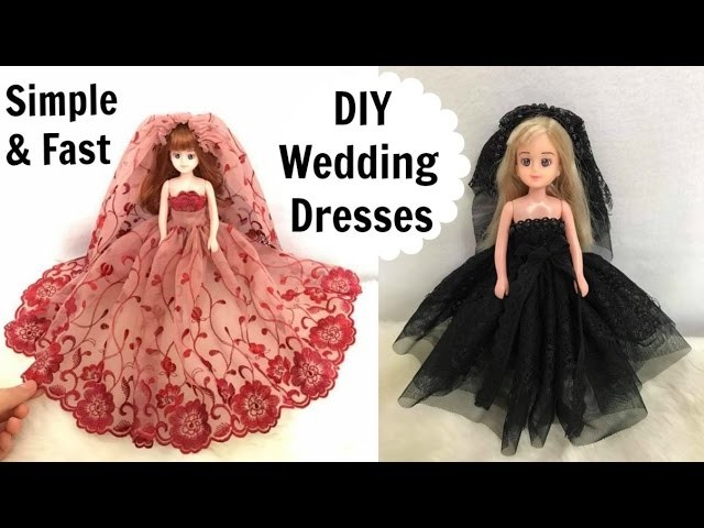 DIY Gothic & Burgundy Wedding Dresses for Dolls (Simple&Fast)