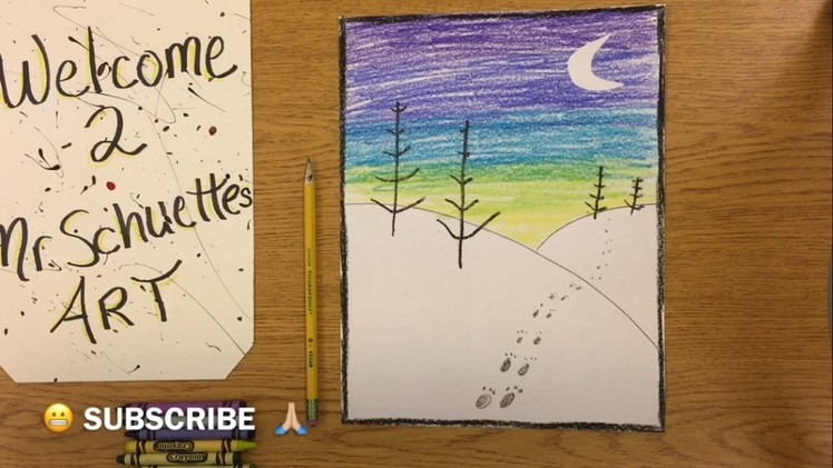 Fun EASY Winter Project - How to draw TREES - How to create sunsets | Mr. Schuette