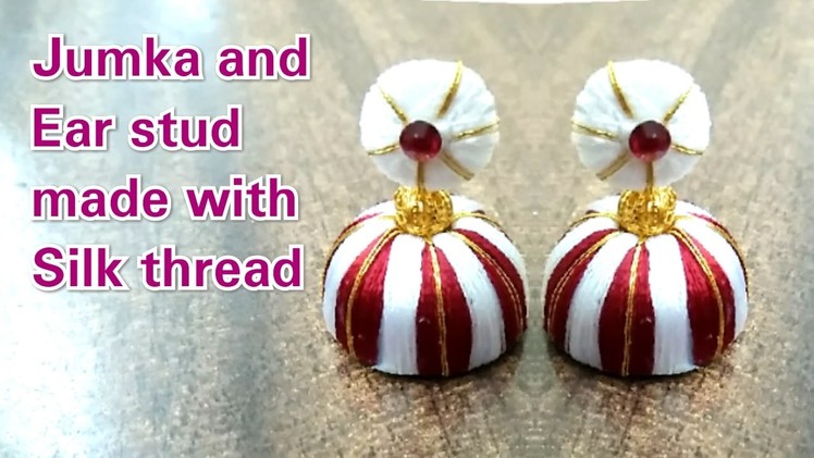 How make Silk thread jumka.earings|Ear stud made with head pin|Double colour silk thead jumka making
