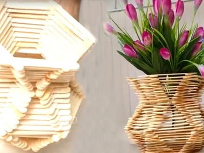 How to Make Flower Basket With Ice Cream Sticks || HD