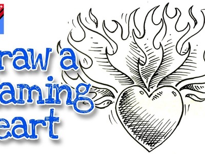 How to draw a heart on fire real easy for kids and beginners