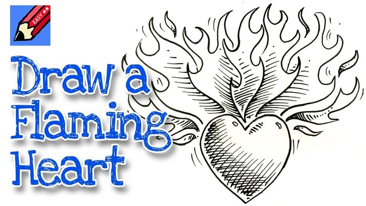 How to draw a heart on fire real easy for kids and beginners