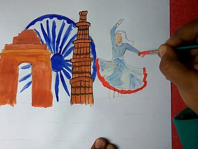 How to draw India Gate, how to draw qutub minar step by step, incredible india poster drawing