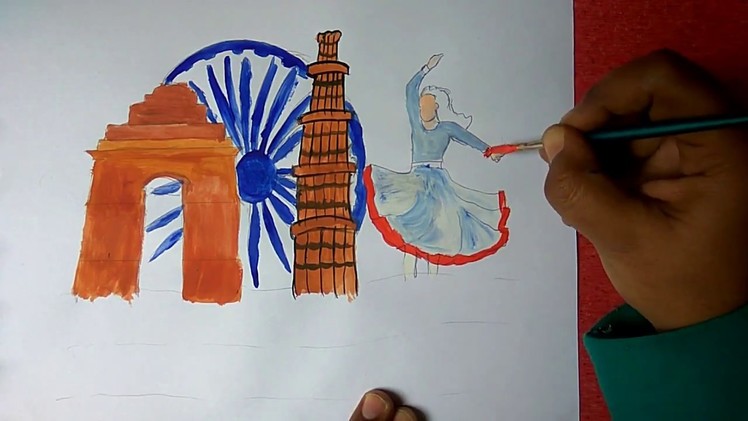 How to draw India Gate, how to draw qutub minar step by step, incredible india poster drawing