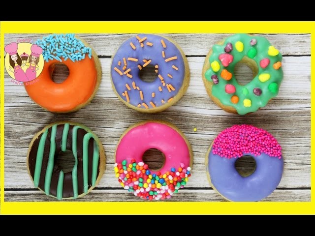 HOW TO MAKE DONUT COOKIES! Kids bake and decorate 3 styles of Cute rainbow doughnut biscuits