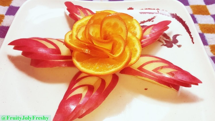 How To Make Orange Rose & Apple Leaf - Flower Carving Garnish