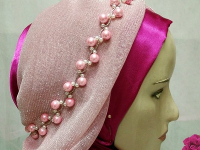 Beads pearl: cara membuat hijab crown