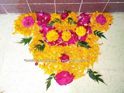 Multicolor Fresh Rose Marigold Flower Rangoli Design Floor Decoration Tutorial